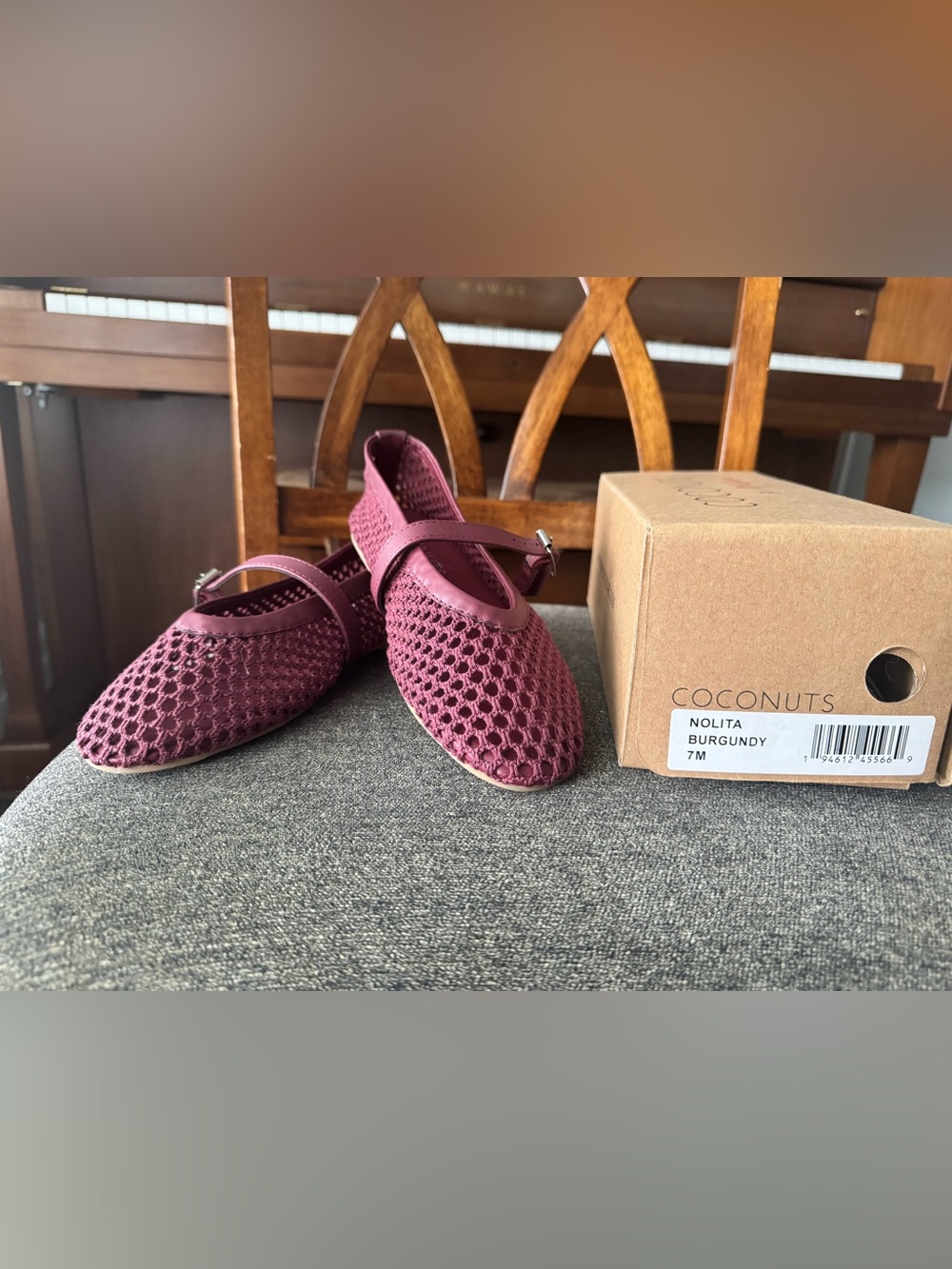 Coconuts by Matisse "Nolita" Mesh Woven Mary Jane Ballet Flats 7 burgundy wine - Picture 4 of 13